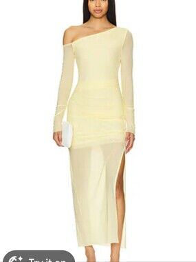 Bec & Bridge Pale Yellow One-Shoulder Sheer Fae Maxi Dress